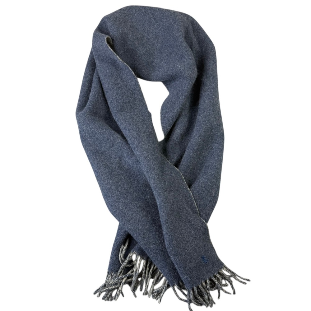 Lauren Ralph Lauren Women Scarf Wrap Blue Gray Wool Angora Blend‎ Fringe